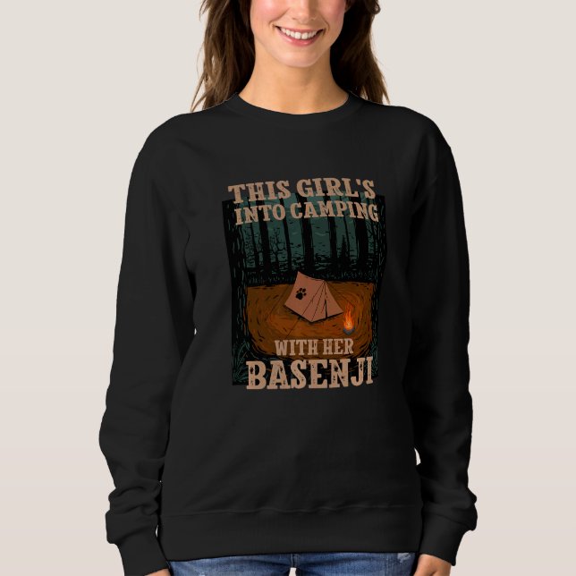 Sudadera Chicas en el camping con su perro Basenji Ango Ang (Anverso)