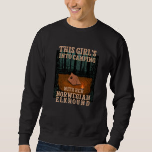 Sudadera Chicas en el camping con su perro Norwegian Elkhou