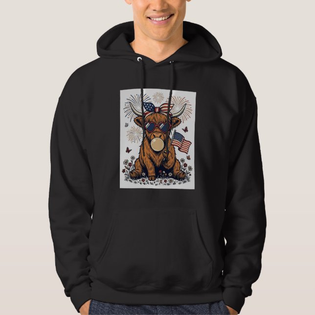 Sudadera Chicle Patriótico de Vaca de las Tierras Altas Gra (Anverso)