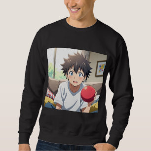 Sudadera Chico lindo de anime con ojos azules sosteniendo u