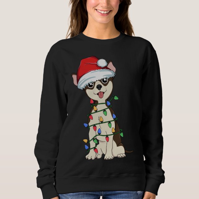 Sudadera Chihuahua Christmas Tree Light Santa Dog Xmas Taco (Anverso)