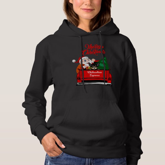 Sudadera Chihuahua Con Papá Noel En La Cobertura Roja (Anverso)