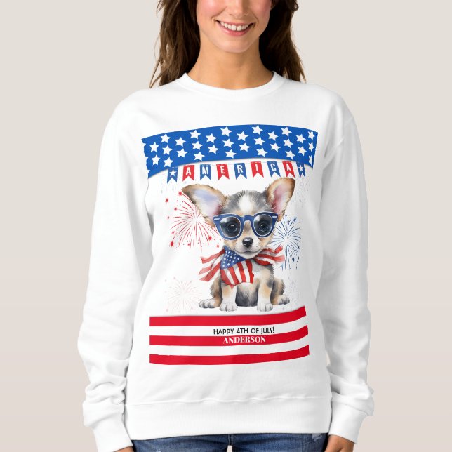Sudadera Chihuahua Feliz 4 De Julio Estados Unidos Patrióti (Anverso)