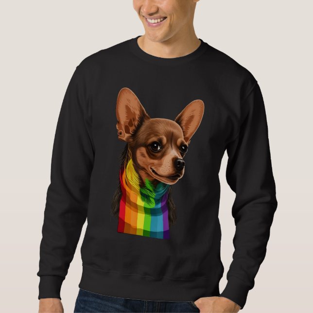Sudadera Chihuahua Gay Pride Dog LGBT Rainbow Flag on Chihu (Anverso)