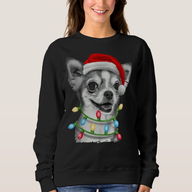 Sudadera Chihuahua Santa Christmas Tree enciende la Navidad (Anverso)