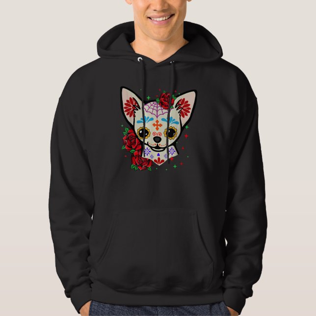 Sudadera Chihuahua Skulls Day Of The Dead Sugar Skull Dog H (Anverso)