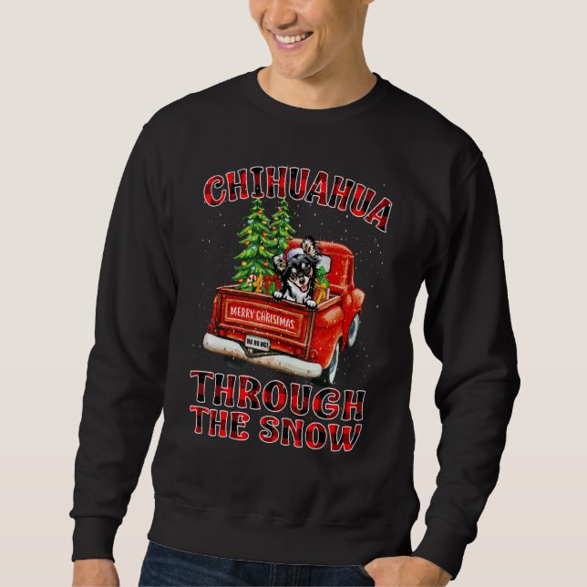 Sudadera Chihuahua Through The Snow Christmas Truck Plaid R (Anverso)