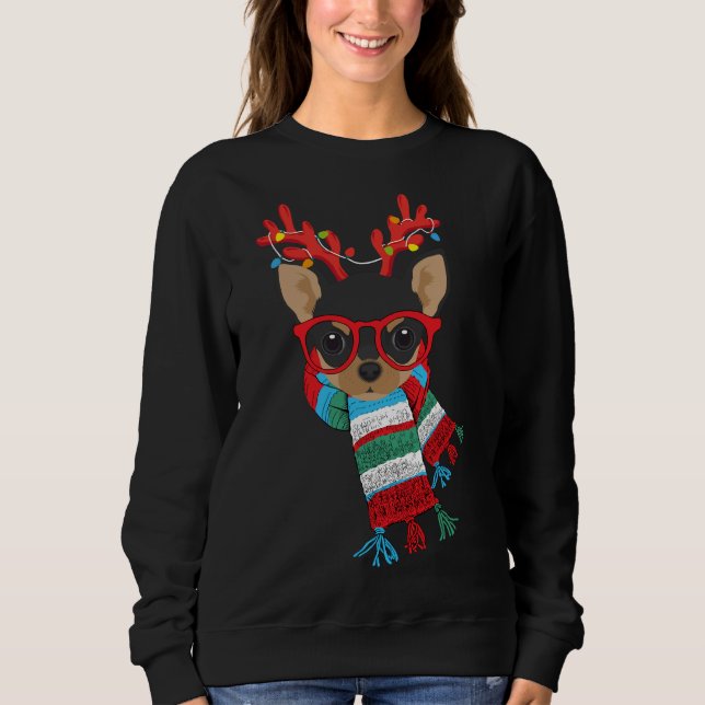 Sudadera Chihuahua Xmas Holidays Reindeer Christmas Lights (Anverso)