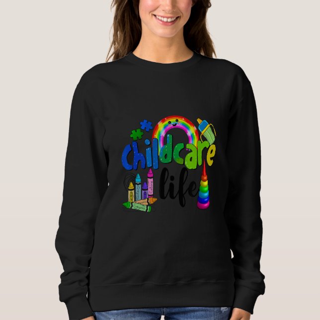 Sudadera Childcare life daycare puzzle piece crayons and ra (Anverso)