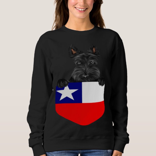 Sudadera Chile Flag Scottish Terrier Dog In Pocket (Anverso)