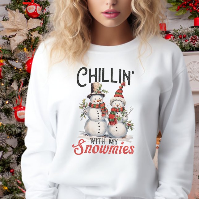 Sudadera Chillin con mis Snowmies, invierno agradable y ele (Chillin With My Snowmies Cute and Stylish Winter Sweatshirt)