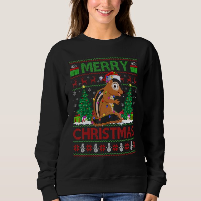 Sudadera Chipmunk   Xmas Tree Light Ugly Santa Chipmunk Chr (Anverso)