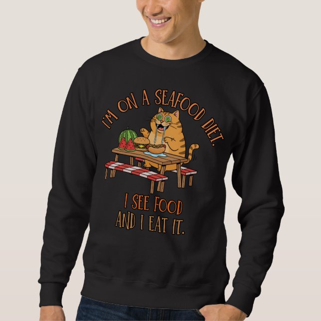 Sudadera Chiste de la Dieta de Mariscos – Gato Hambriento c (Anverso)