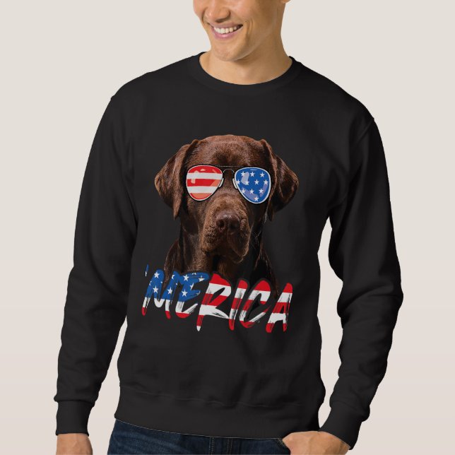 Sudadera Chocolate Labrador Bandera Americana Lab Perro 4 d (Anverso)