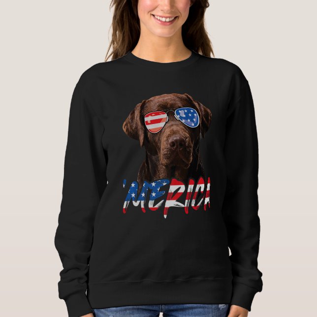 Sudadera Chocolate Labrador Bandera Americana Lab Perro 4 D (Anverso)
