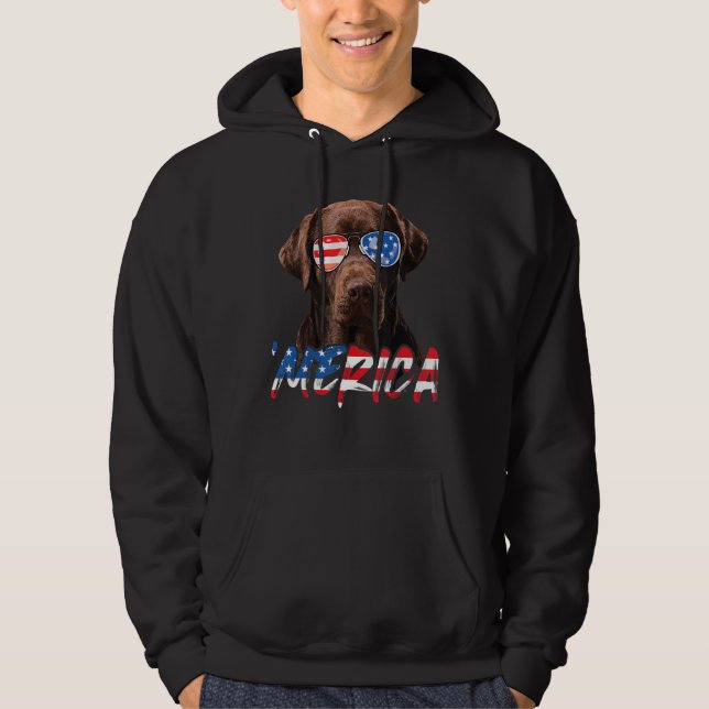 Sudadera Chocolate Labrador Bandera Americana Lab Perro 4 d (Anverso)