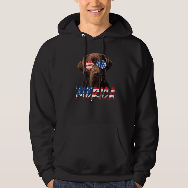 Sudadera Chocolate Labrador Bandera Americana Lab Perro 4 D (Anverso)