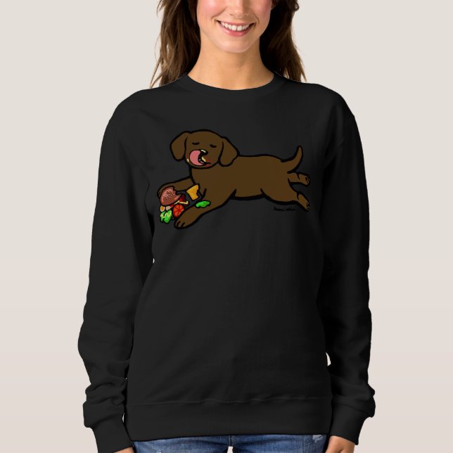 Sudadera Chocolate Labrador Puppy Comer Burger (Anverso)