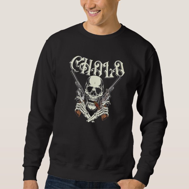 Sudadera Cholo Gangster Skull Con Pistolas Cruzadas (Anverso)