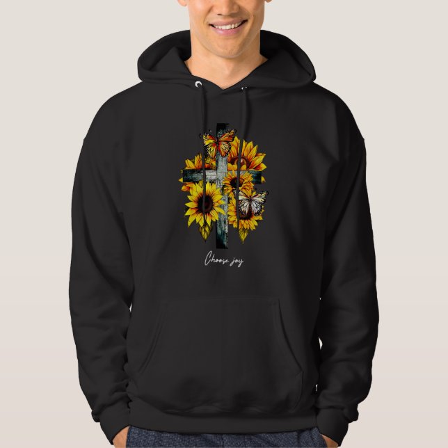Sudadera Choose joy Cross Sunflowers Butterflies Christian (Anverso)