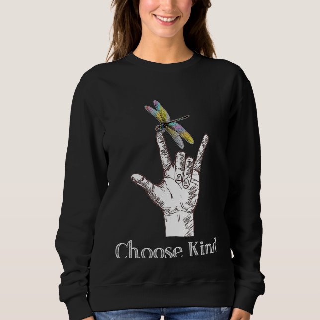 Sudadera Choose Kind Dragonfly Hand ASL Sign Communicate Sp (Anverso)
