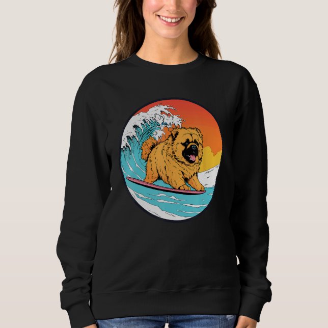 Sudadera Chow Chow Surfing Funny Dog Beach (Anverso)