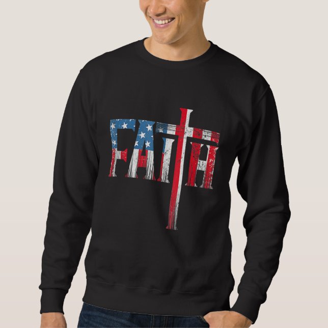 Sudadera Christian Faith & Cross  USA Flag American 4th Of (Anverso)
