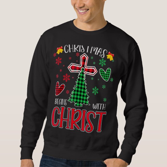 Sudadera Christmas Begins With Christ Jesus Cross Christian (Anverso)