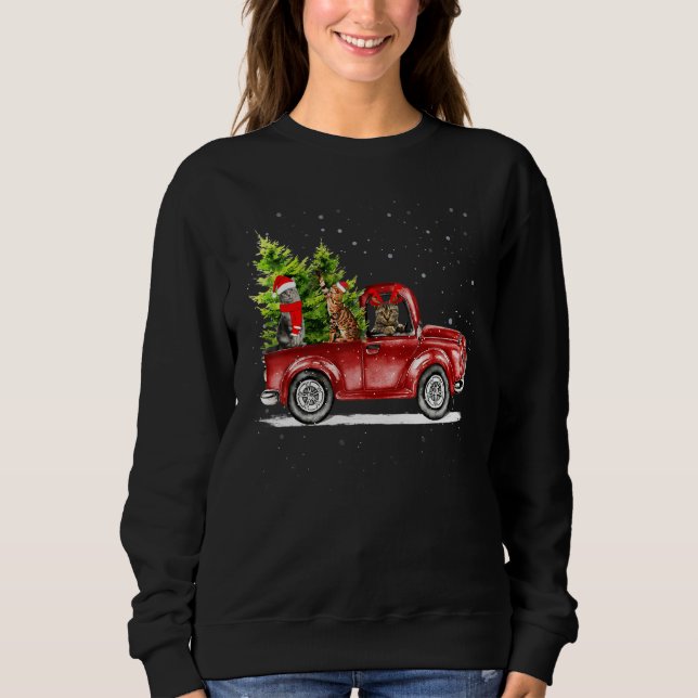 Sudadera Christmas Cat Santa Reindeer Red Truck Xmas Tree P (Anverso)