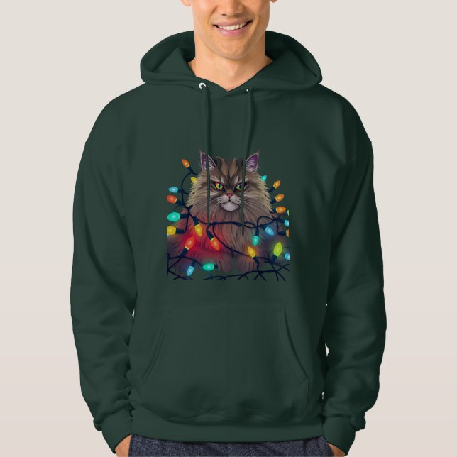 Sudadera Christmas Cat Wrapped in Colorful Lights (Anverso)