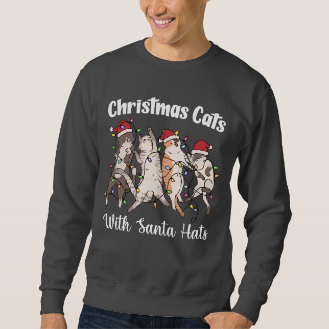 Sudadera Christmas Cats with Santa Hats Cute Funny Holiday (Anverso)