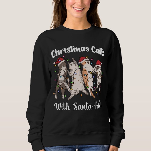 Sudadera Christmas Cats with Santa Hats Cute Funny Holiday (Anverso)