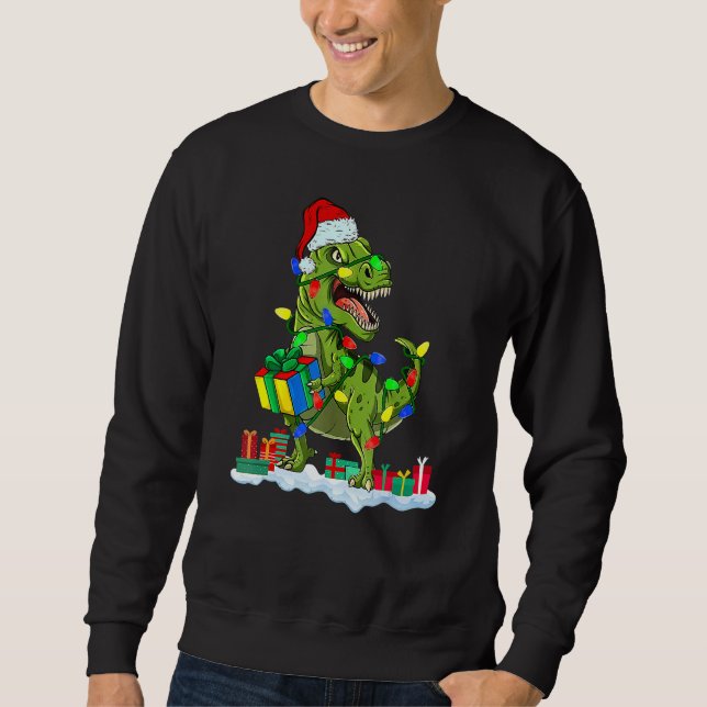 Sudadera Christmas Dinosaur Rex With Christmas Lights  Xmas (Anverso)