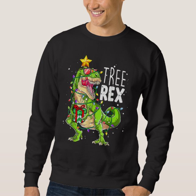 Sudadera Christmas Dinosaur Tree Rex Pajamas Men Boys Xmas  (Anverso)
