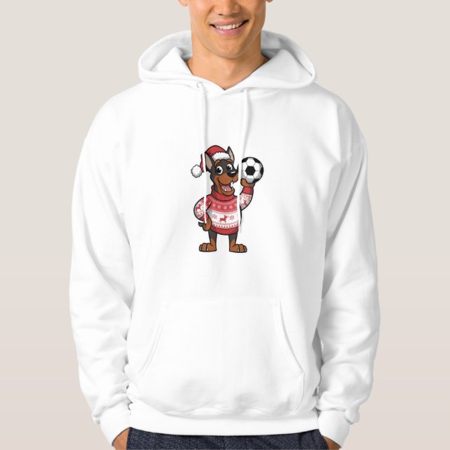 Sudadera Christmas Doberman puppy with soccer ball (Anverso)