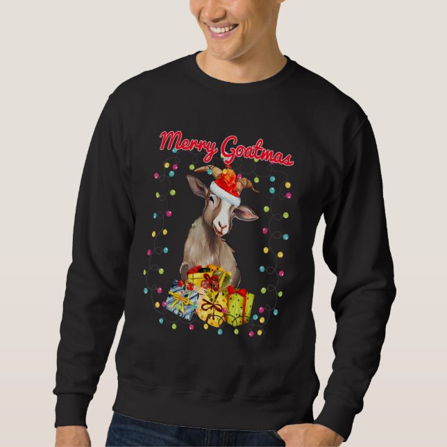 Sudadera Christmas Goat Wreathed in Holiday Lights(C) (Anverso)