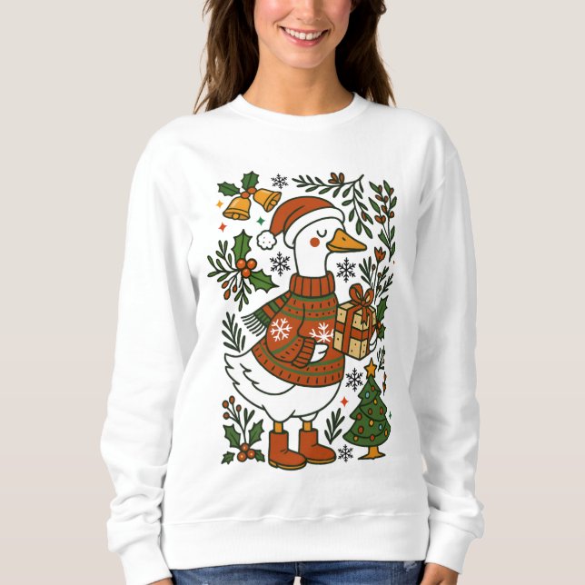 Sudadera Christmas Goose Cute Winter Holiday Floral (Anverso)