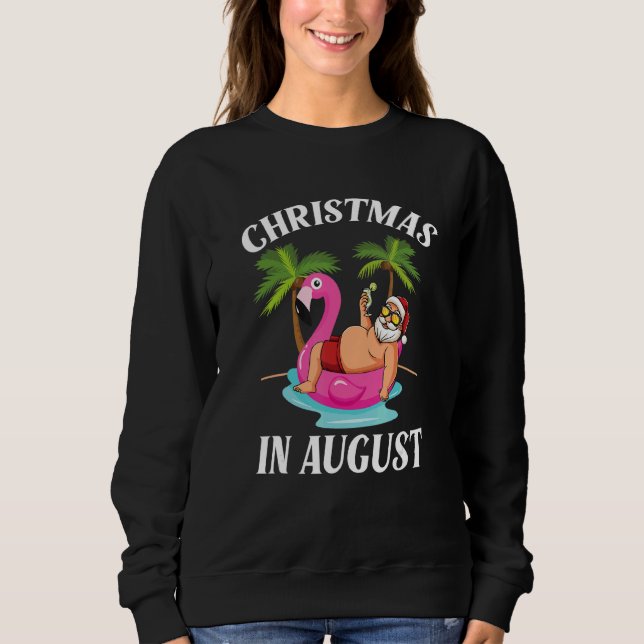 Sudadera Christmas In August Santa Flamingo Summer Vacation (Anverso)