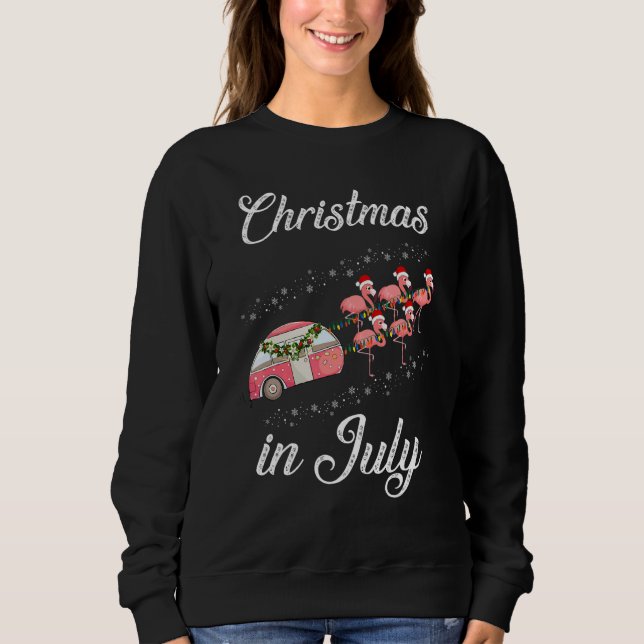 Sudadera Christmas In July  Flamingo Retro Camping Car Grap (Anverso)