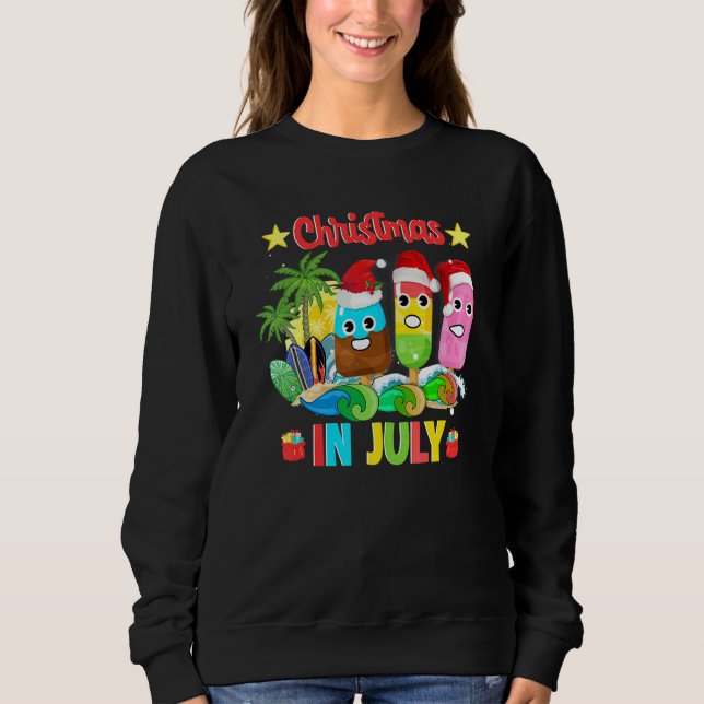 Sudadera Christmas In July Ice Pops In Santa Hat Kids Toddl (Anverso)