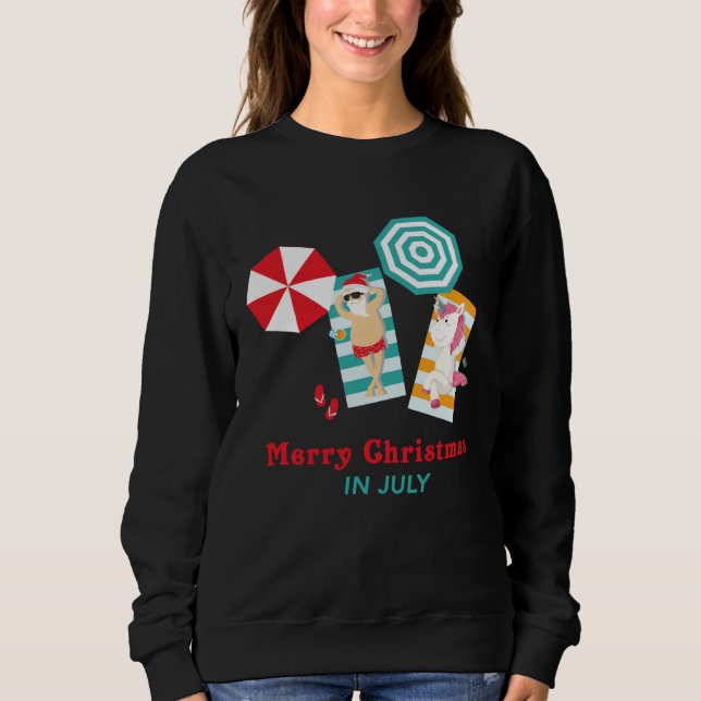Sudadera Christmas In July  Merry Xmas In July Unicorn (Anverso)