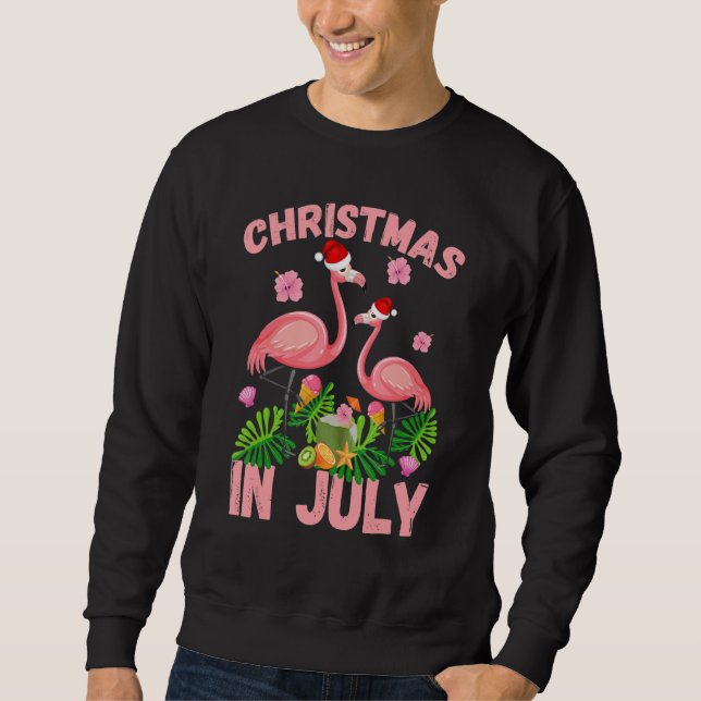 Sudadera Christmas in July Pink Flamingo Funny Xmas Men Wom (Anverso)