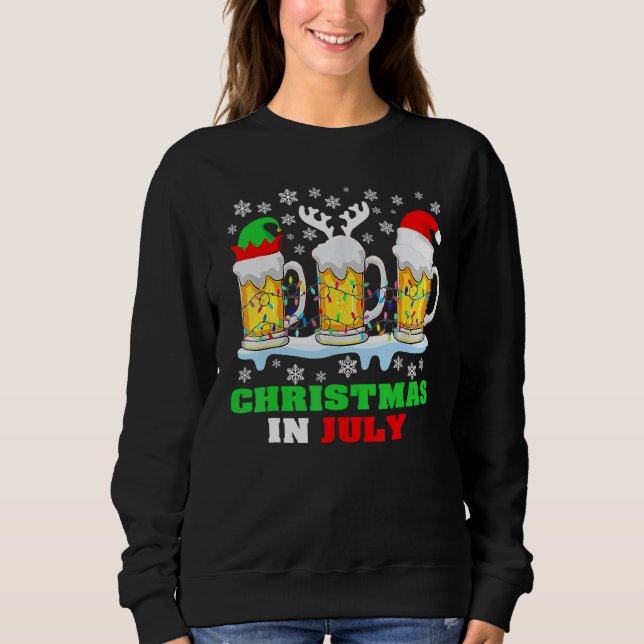 Sudadera Christmas In July Santa Hat Snowman Beer Summer Va (Anverso)