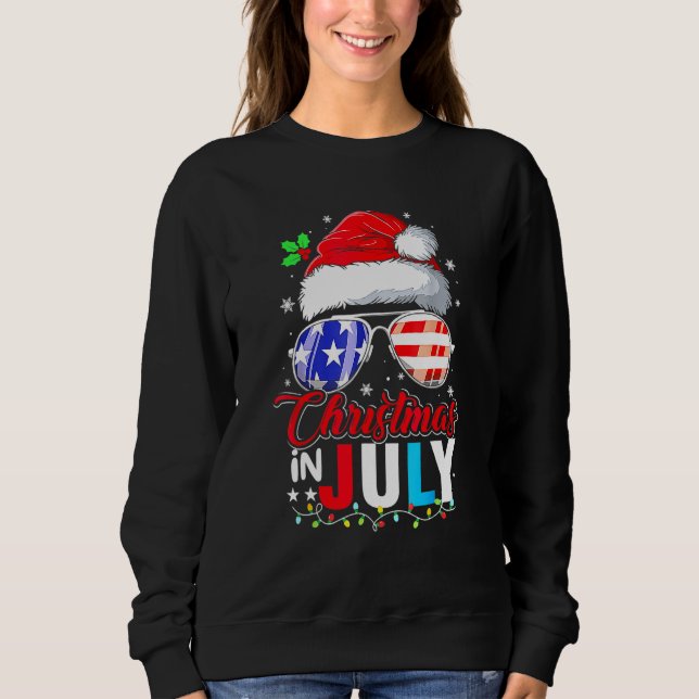 Sudadera Christmas In July Santa Hat Sunglasses Summer Cele (Anverso)