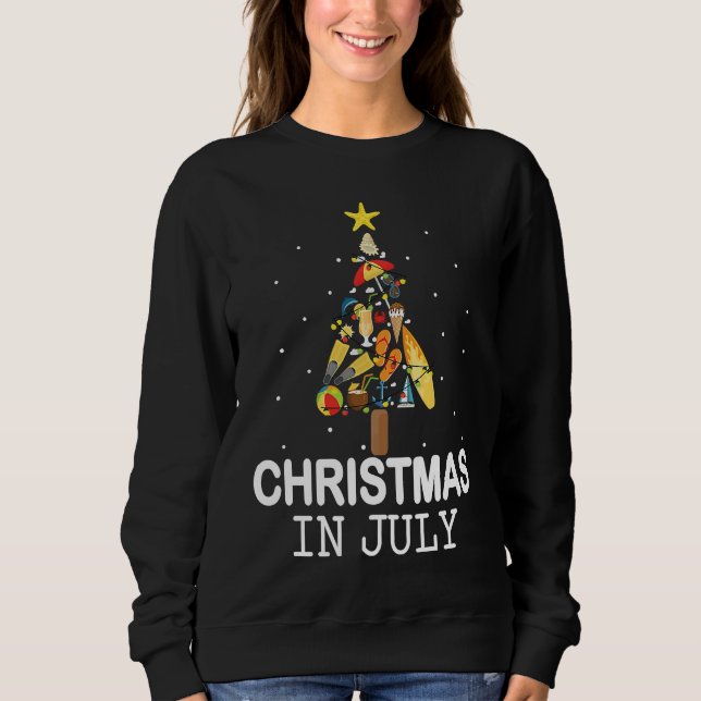 Sudadera Christmas In July Santa Summer Beach Vacation Tree (Anverso)