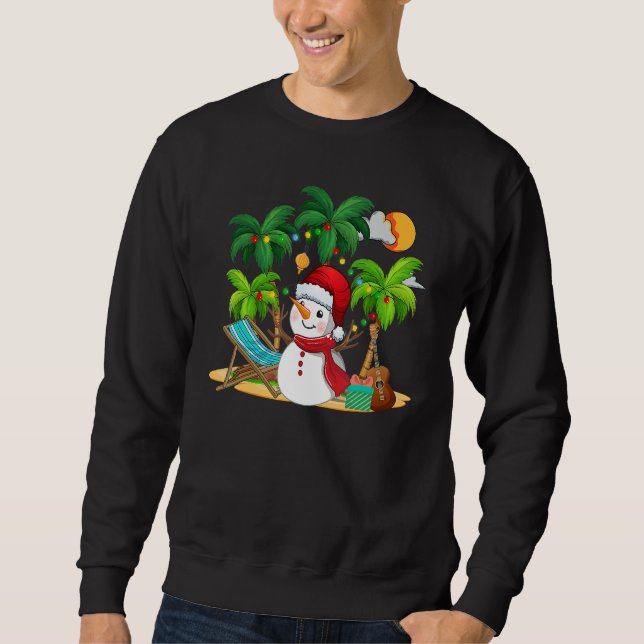 Sudadera Christmas In July Snowman On Palm Tree Tropical Be (Anverso)