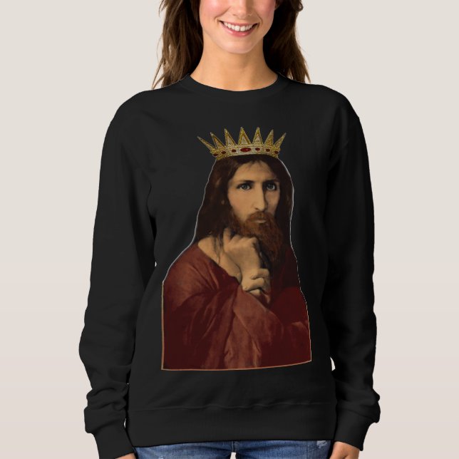 Sudadera Christmas Jesus Christ Crowned King Portrait Women (Anverso)