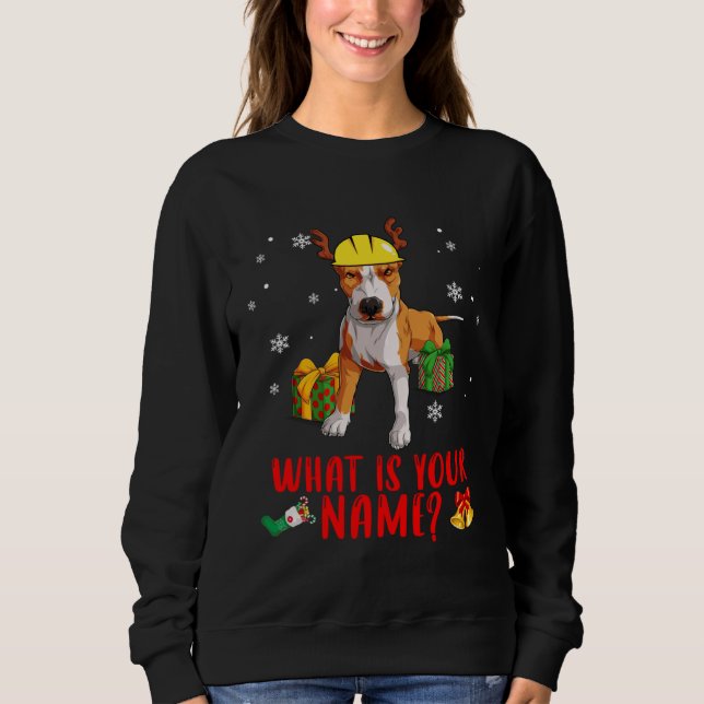 Sudadera Christmas Pitbull Dog In A Reindeer Construction H (Anverso)