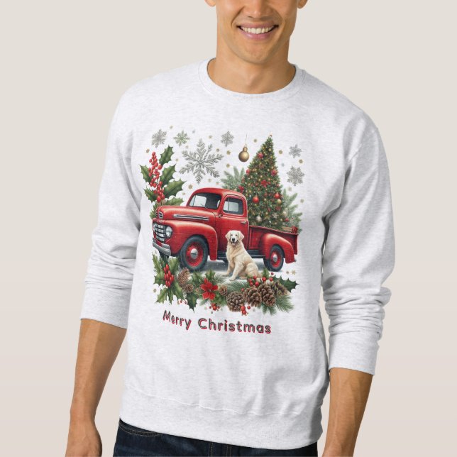 Sudadera Christmas Red Truck with Dog and Christmas Tree  (Anverso)