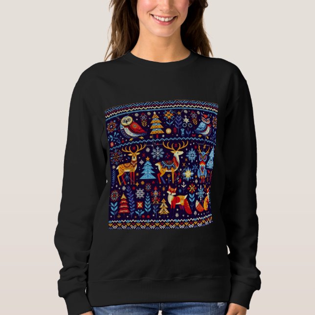 Sudadera Christmas Reindeer Nordic Pattern Sweatshirt  (Anverso)